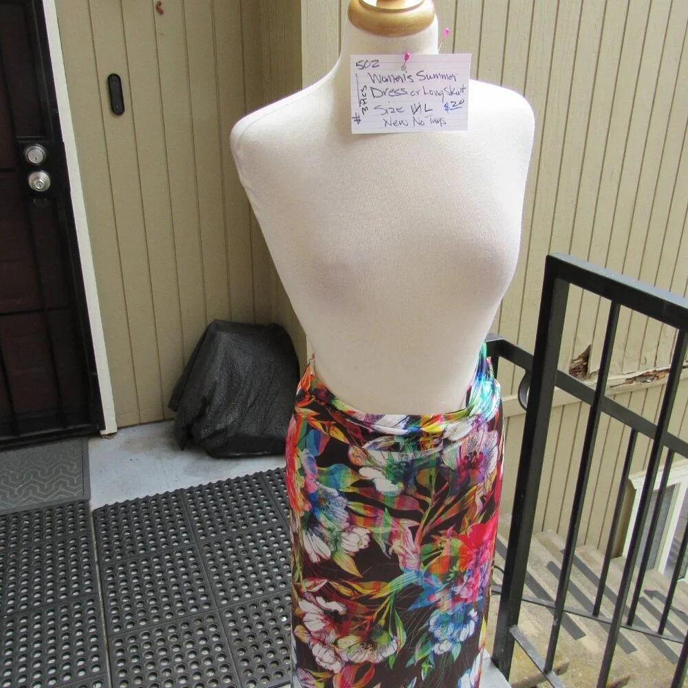 #502  NEW SUMMER DRESS OR LONG SKIRT  (SIZE LARGE) - Picture 2 of 4